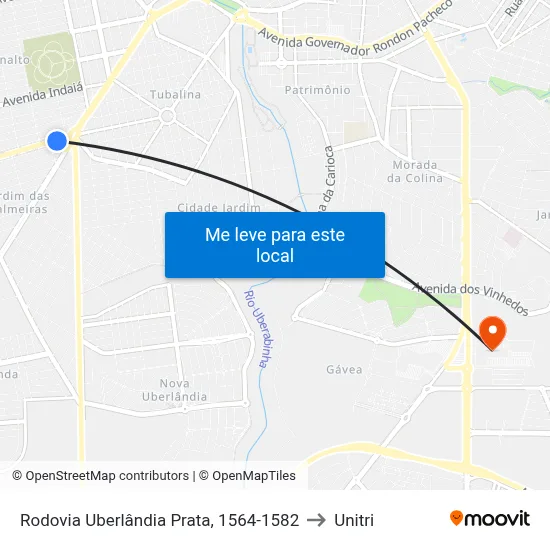 Rodovia Uberlândia Prata, 1564-1582 to Unitri map