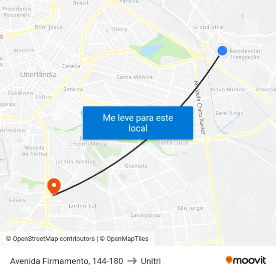 Avenida Firmamento, 144-180 to Unitri map