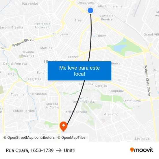Rua Ceará, 1653-1739 to Unitri map