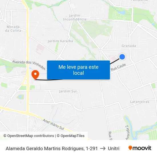 Alameda Geraldo Martins Rodrigues, 1-291 to Unitri map