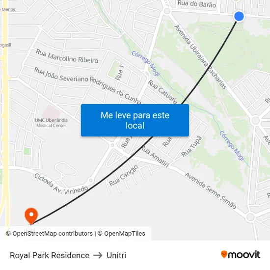 Royal Park Residence to Unitri map