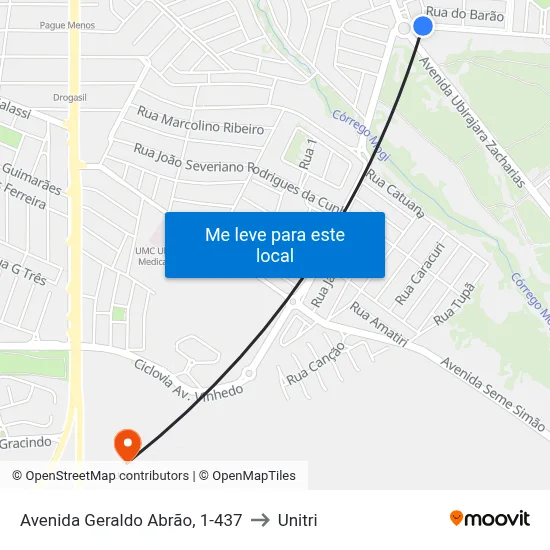 Avenida Geraldo Abrão, 1-437 to Unitri map
