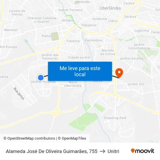 Alameda José De Oliveira Guimarães, 755 to Unitri map