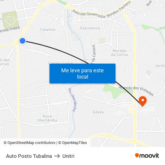 Auto Posto Tubalina to Unitri map