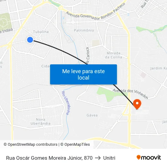 Rua Oscár Gomes Moreira Júnior, 870 to Unitri map