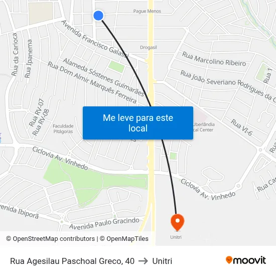 Rua Agesilau Paschoal Greco, 40 to Unitri map