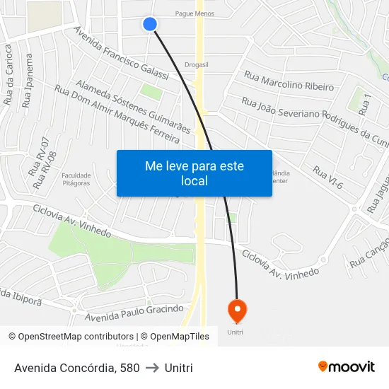 Avenida Concórdia, 580 to Unitri map