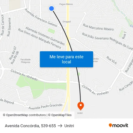 Avenida Concórdia, 539-655 to Unitri map