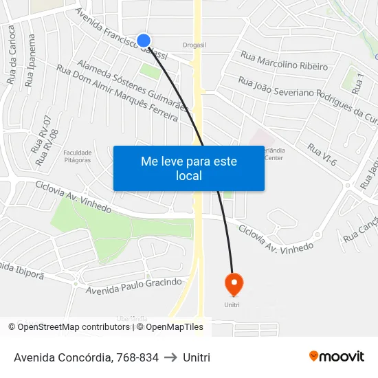 Avenida Concórdia, 768-834 to Unitri map