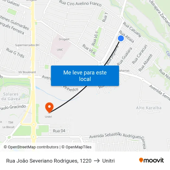Rua João Severiano Rodrigues, 1220 to Unitri map
