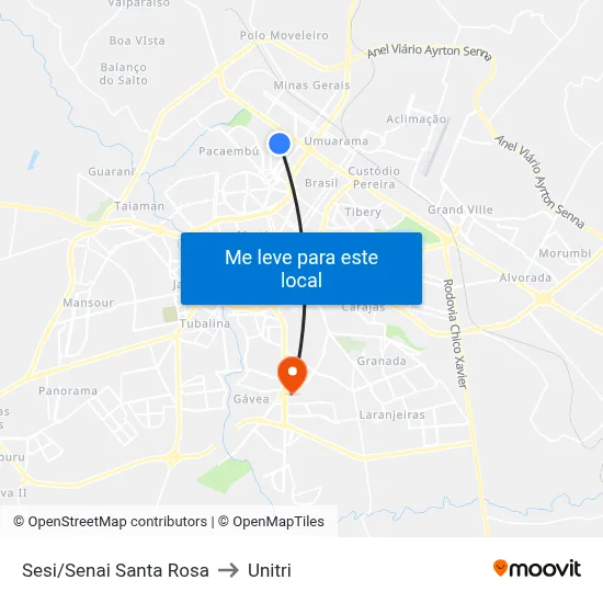 Sesi/Senai Santa Rosa to Unitri map