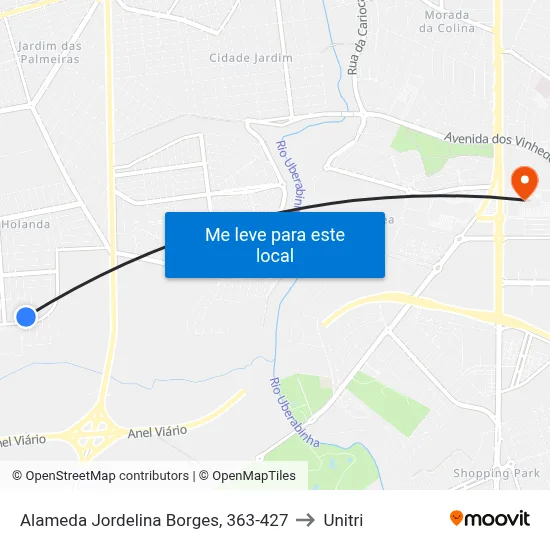 Alameda Jordelina Borges, 363-427 to Unitri map