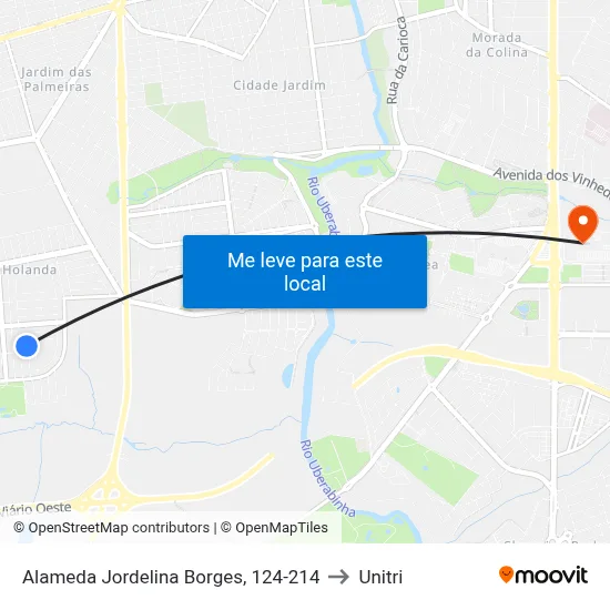 Alameda Jordelina Borges, 124-214 to Unitri map