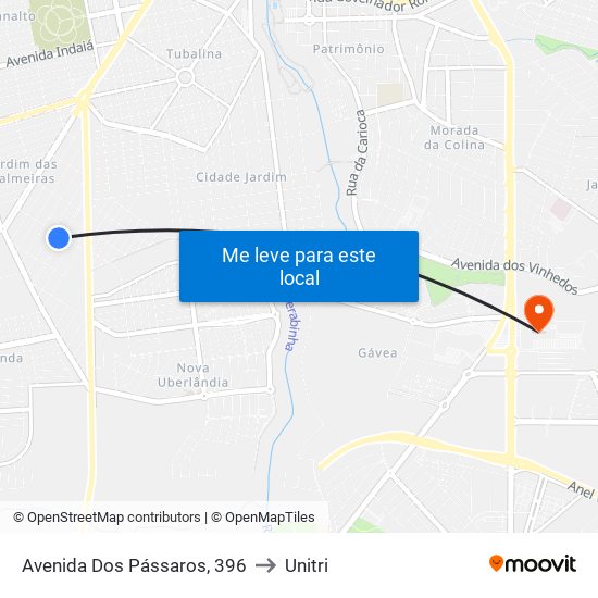 Avenida Dos Pássaros, 396 to Unitri map