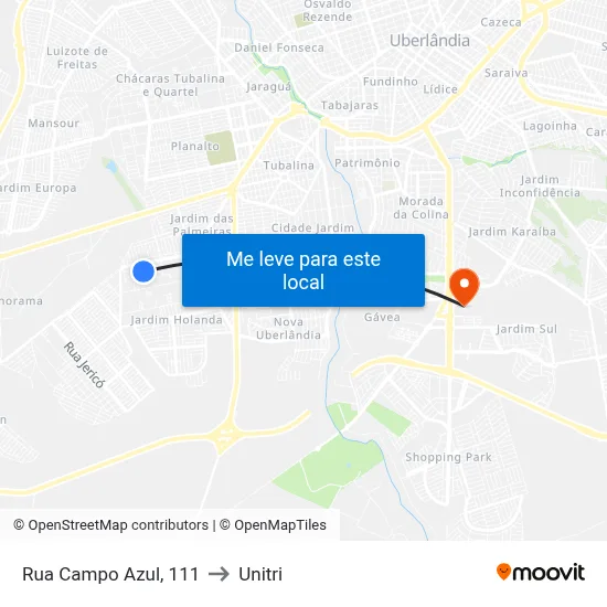 Rua Campo Azul, 111 to Unitri map