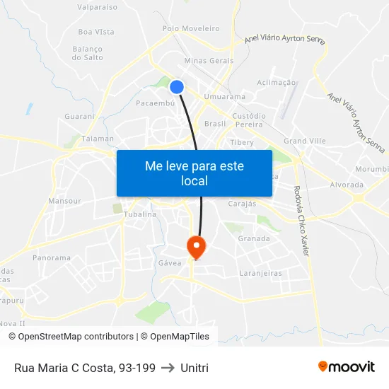 Rua Maria C Costa, 93-199 to Unitri map