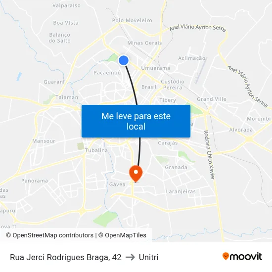 Rua Jerci Rodrigues Braga, 42 to Unitri map