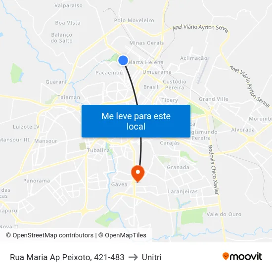 Rua Maria Ap Peixoto, 421-483 to Unitri map