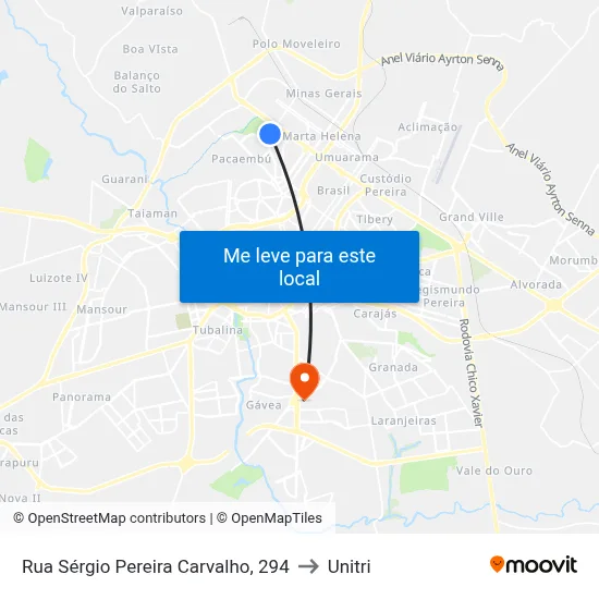 Rua Sérgio Pereira Carvalho, 294 to Unitri map
