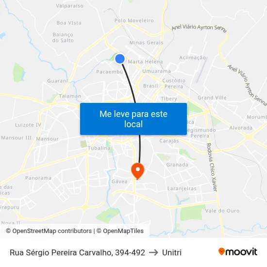 Rua Sérgio Pereira Carvalho, 394-492 to Unitri map
