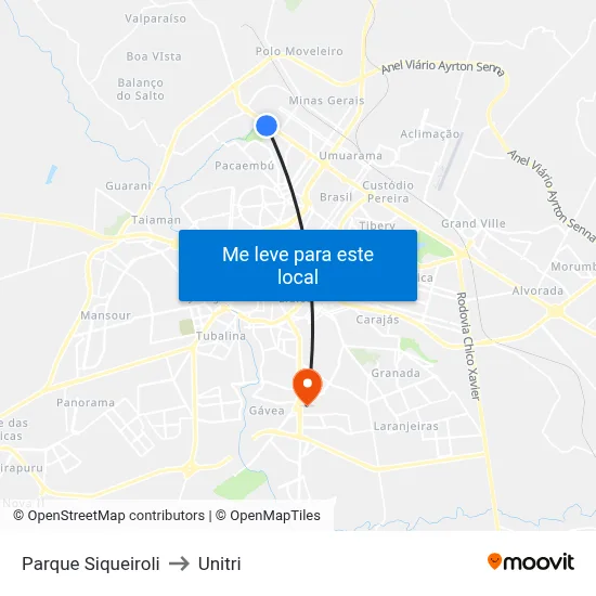 Parque Siqueiroli to Unitri map