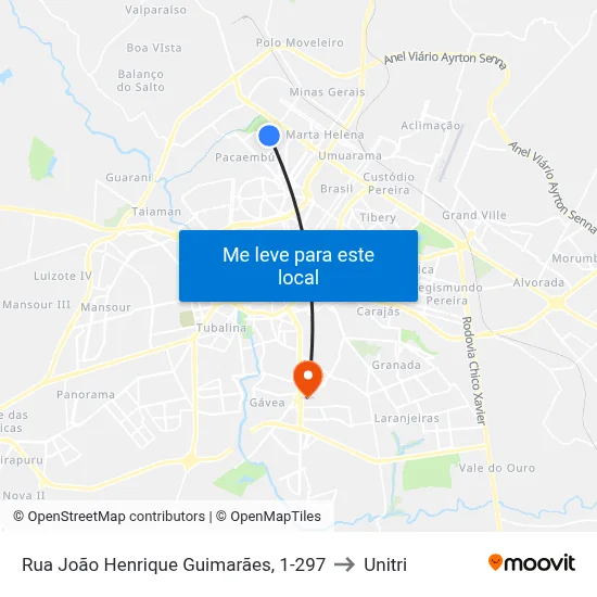 Rua João Henrique Guimarães, 1-297 to Unitri map