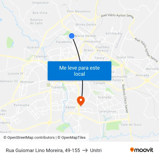 Rua Guiomar Lino Moreira, 49-155 to Unitri map