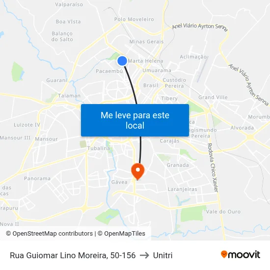 Rua Guiomar Lino Moreira, 50-156 to Unitri map