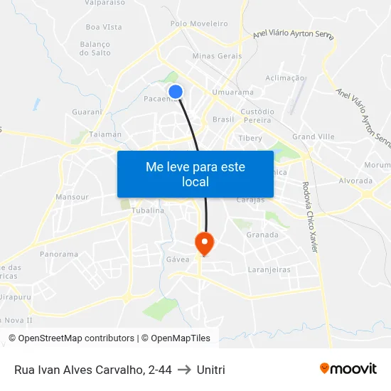 Rua Ivan Alves Carvalho, 2-44 to Unitri map