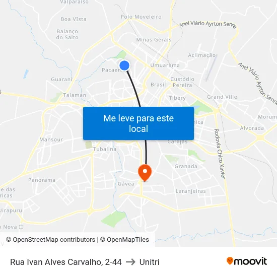 Rua Ivan Alves Carvalho, 2-44 to Unitri map