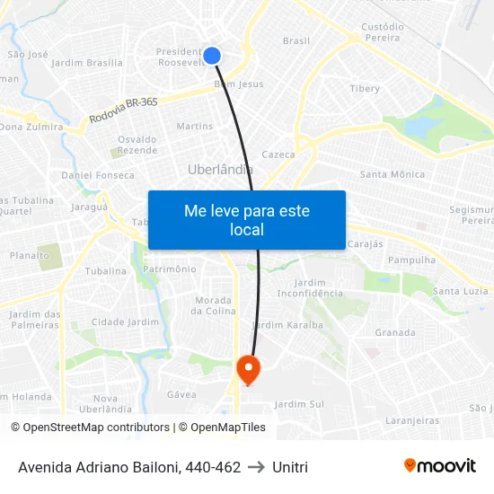 Avenida Adriano Bailoni, 440-462 to Unitri map