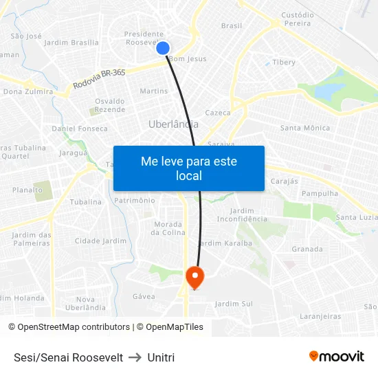 Sesi/Senai Roosevelt to Unitri map