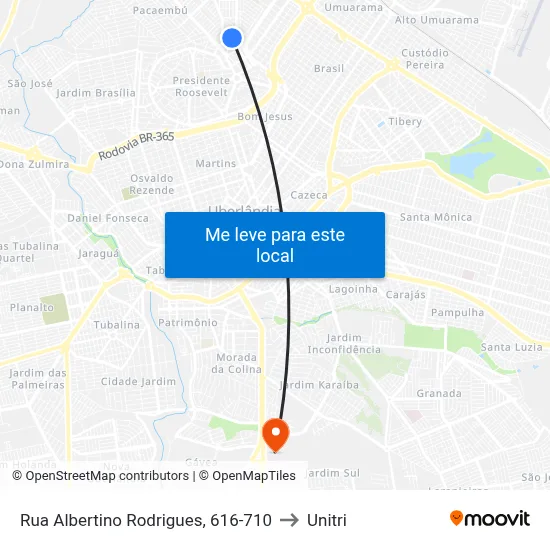 Rua Albertino Rodrigues, 616-710 to Unitri map