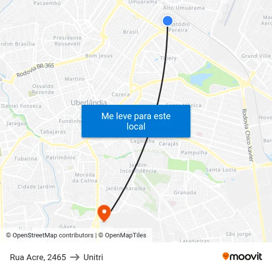 Rua Acre, 2465 to Unitri map