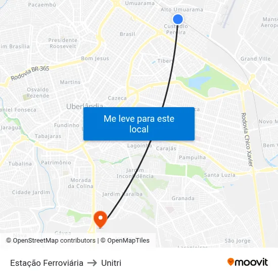 Estação Ferroviária to Unitri map