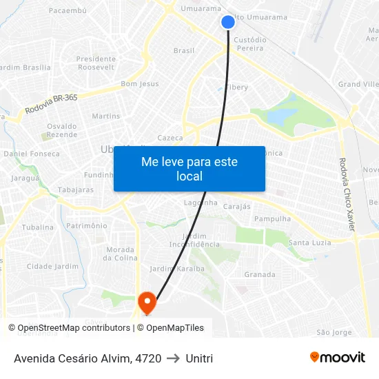 Avenida Cesário Alvim, 4720 to Unitri map
