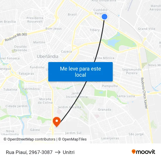 Rua Piauí, 2967-3087 to Unitri map