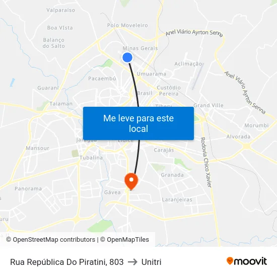 Rua República Do Piratini, 803 to Unitri map