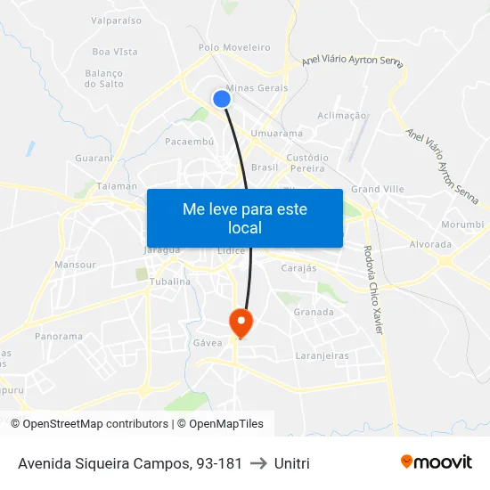Avenida Siqueira Campos, 93-181 to Unitri map
