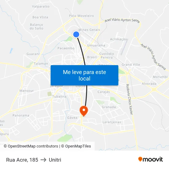 Rua Acre, 185 to Unitri map