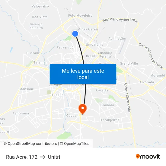 Rua Acre, 172 to Unitri map