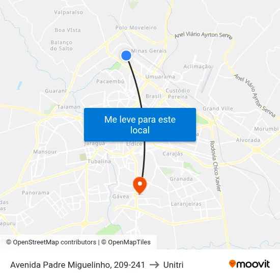 Avenida Padre Miguelinho, 209-241 to Unitri map