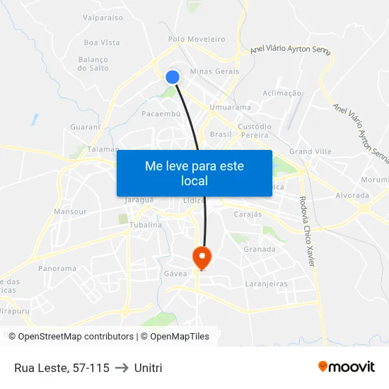 Rua Leste, 57-115 to Unitri map