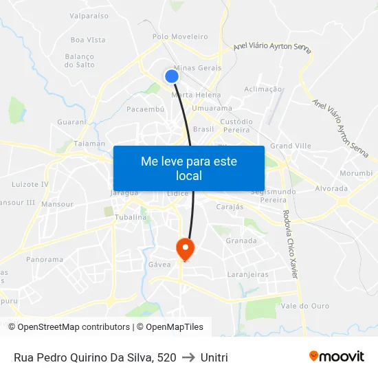 Rua Pedro Quirino Da Silva, 520 to Unitri map