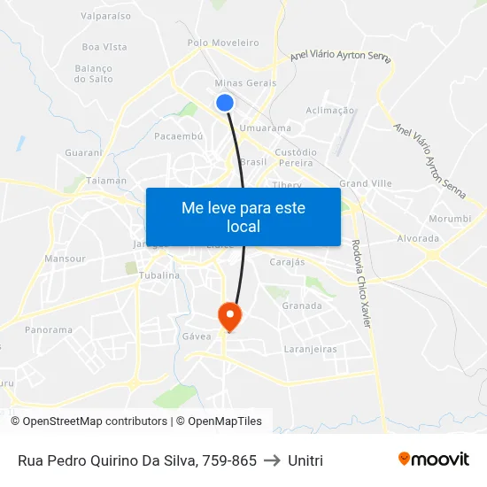 Rua Pedro Quirino Da Silva, 759-865 to Unitri map