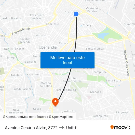 Avenida Cesário Alvim, 3772 to Unitri map