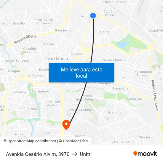 Avenida Cesário Alvim, 3970 to Unitri map