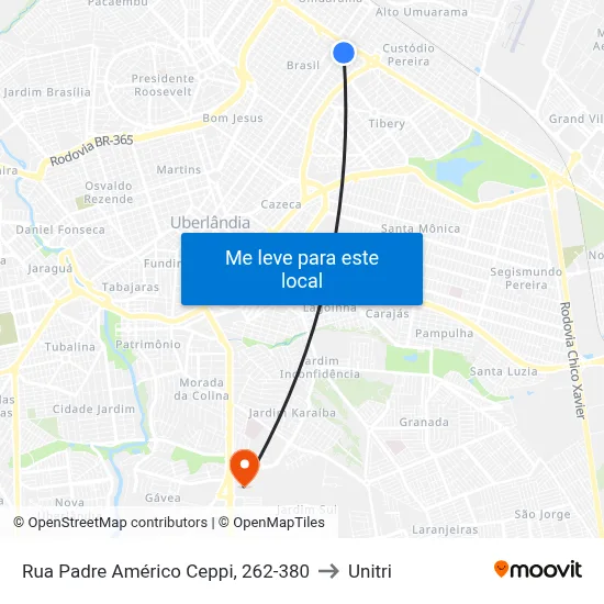 Rua Padre Américo Ceppi, 262-380 to Unitri map