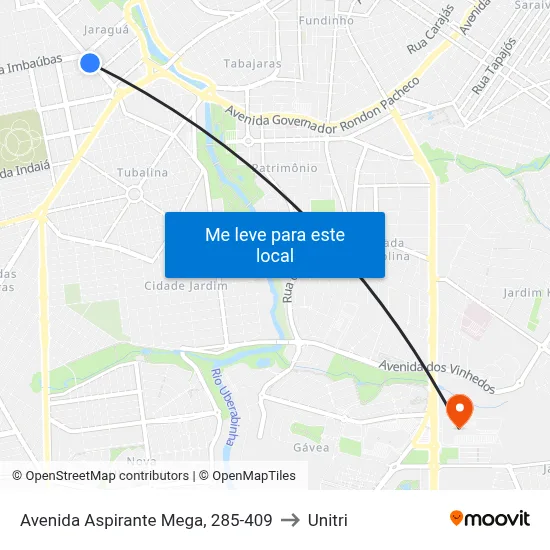 Avenida Aspirante Mega, 285-409 to Unitri map