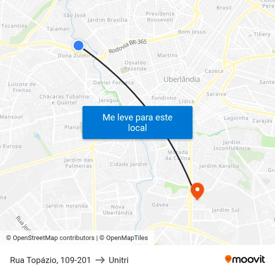 Rua Topázio, 109-201 to Unitri map